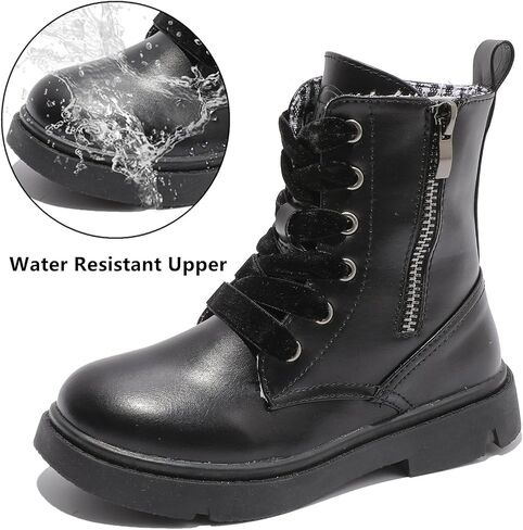 DADAWEN Boys Girls Glitter Ankle Boots Kids Lace Up Waterproof Combat Shoes With Side Zipper for Toddler/Little Kid/Big Kid in Kuwait