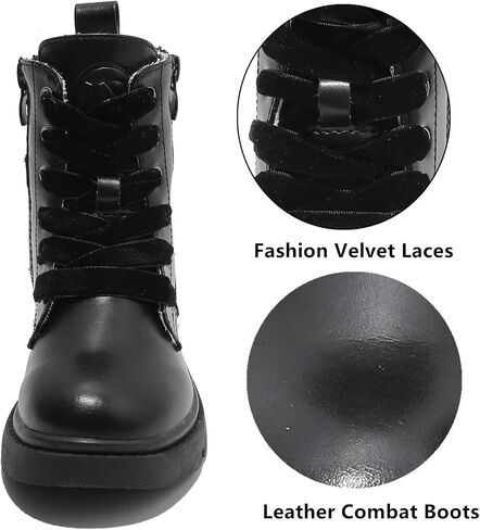 DADAWEN Boys Girls Glitter Ankle Boots Kids Lace Up Waterproof Combat Shoes With Side Zipper for Toddler/Little Kid/Big Kid in Kuwait