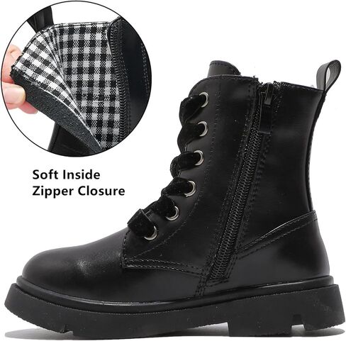 DADAWEN Boys Girls Glitter Ankle Boots Kids Lace Up Waterproof Combat Shoes With Side Zipper for Toddler/Little Kid/Big Kid in Kuwait