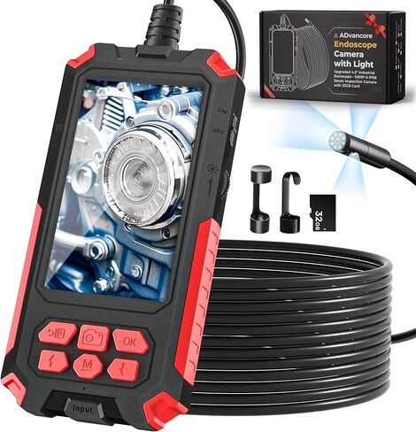 [Triple Lens] كاميرا منظار المنظار مع الضوء ، 32.8 قدم Borescope مع بطاقة 32 جيجابايت - 4.5 "و IP68 كاميرا فحص الصرف الصحي مع شاشة مقسمة 1080 بكسل للسباكة ، هدايا أعياد الميلاد للرجال ، أدوات للرجال in Kuwait