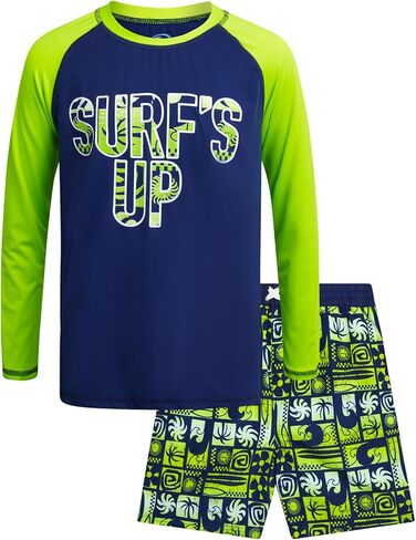 طقم Rashguard للأولاد من Quad Seven - طقم قميص سباحة بأكمام قصيرة وبدلة استحمام (الحجم: 5-12) in Kuwait