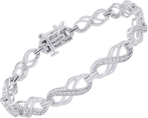 سوار Wishrocks 1/10 قيراط مستدير من الألماس الأبيض الطبيعي بحلقة مزدوجة لا متناهية للنساء من الذهب عيار 14 قيراط فوق الفضة الاسترليني، الحجم- 7 الوضوح: I2-I3، اللون: I-J، 0.10 Cttw in Kuwait