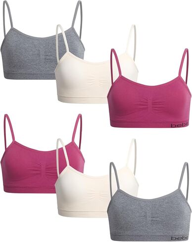 bebe Girls' Training Bra - 6 Pack Seamless Cami Bralette, Removable Pads (S-L) in Saudi Arabia