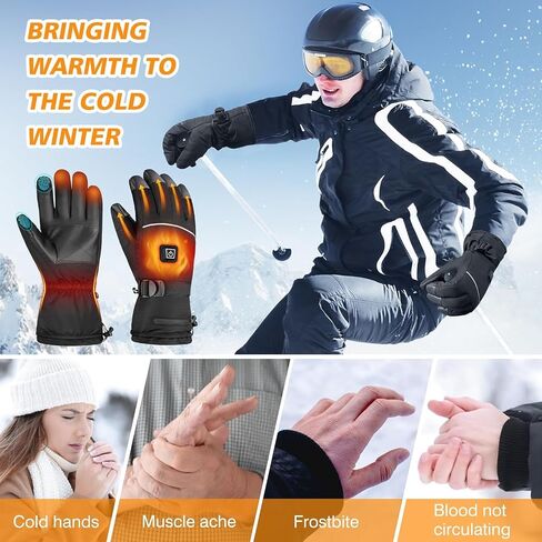 Heated Gloves for Men - Rechargeable Electric Battery Heated Gloves for Men and Women Touchscreen Winter Thermal Glove with 3 Heating Levels Waterproof for Hunting-jiukuan in Saudi Arabia