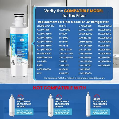 ICEPURE PLUS ADQ747935 NSF53 بديل معتمد لـ LG LT1000P، Kenmore Elite 9980 LT1000PC ADQ74793501 LT1000 MDJ64844601 RWF4700A LFXS26973S فلتر مياه الثلاجة، 3 عبوات in Saudi Arabia