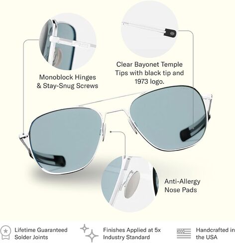 Randolph USA | 23k White Gold Classic Aviator Sunglasses for Men or Women Polarized 100% UV in Kuwait