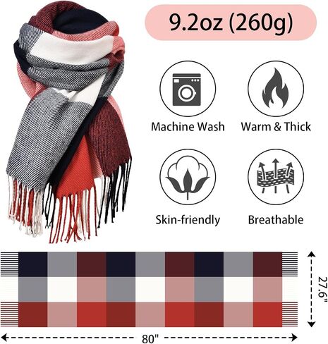 Scarf for Women - Winter Scarf Fashion Long Scarf Shawl, Scarves for Women Winter Warm Blanket Scarf, Cashmere Scarf Classic Tassel Plaid Tartan Lattice Large Scarf in Saudi Arabia