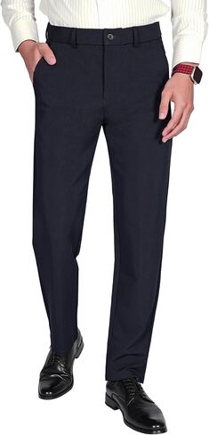 Plaid&Plain Men's 4-Way Flex Stretch Slim Fit Dress Pants in Kuwait