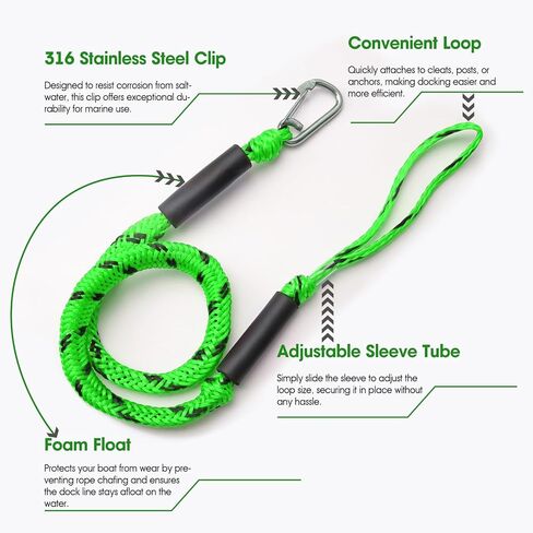 4 Feet Bungee Dock Line with Stainless Steel Clip & Foam Float 2pcs, Mooring Rope for Docking with Built-in Snubber, Ideal Boat Accessories for PWC, Jet Ski, SeaDoo, Kayak, Pontoon, Canoe in Saudi Arabia