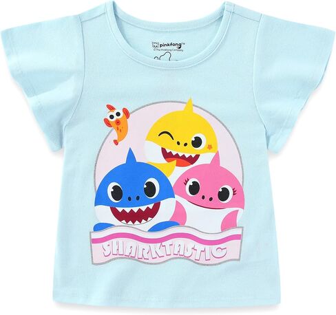 تي شيرت للفتيات من Nickelodeon Baby Shark، تي شيرت بدون أكمام ومجموعة قصيرة للرضع والأطفال الصغار - وردي/أزرق أو متعدد الألوان/رمادي/أزرق in Kuwait