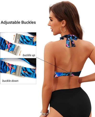 Tempt Me Women Halter Bikini Top Padded Swimsuit Top V Neck Bathing Suit Tops Only in Kuwait