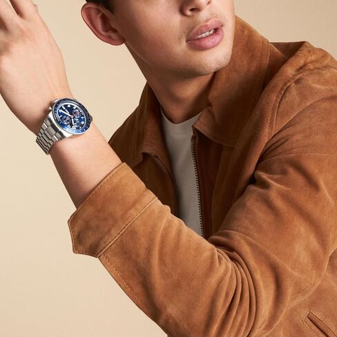 Fossil Men's Sport Tourer Quartz Stainless Steel Chronograph Watch, Color: Silver/Blue (Model: FS6047) in Saudi Arabia