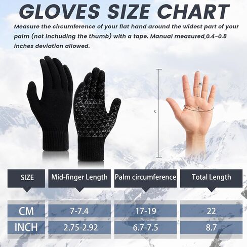 TOBEHIGHER Winter Gloves - 2 Packs Gloves for Men Cold Weather, Mens Gloves Black Gloves Men Heated Anti-Slip Touch Screen with Thermal Soft Knit, Mens Winter Gloves for Running, Driving and Hiking in Kuwait