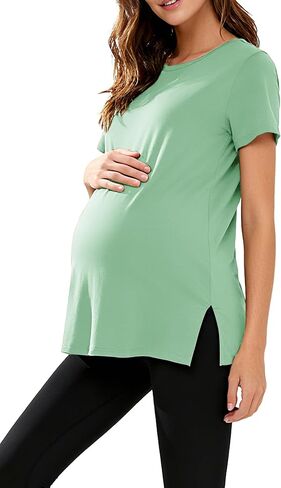 Women's Maternity Shirts Short Sleeve Split Hem Pregnancy Tops Clothes in Saudi Arabia