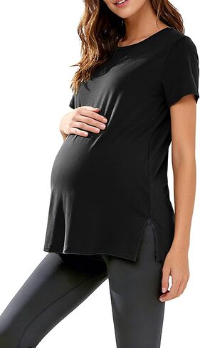 WOOXIO Women's Maternity Shirts Short Sleeve Split Hem Pregnancy Tops Clothes in Saudi Arabia