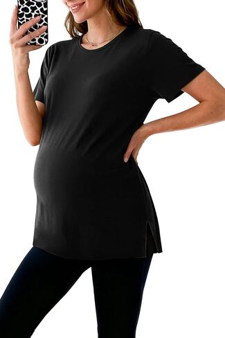 WOOXIO Women's Maternity Shirts Short Sleeve Split Hem Pregnancy Tops Clothes in Saudi Arabia