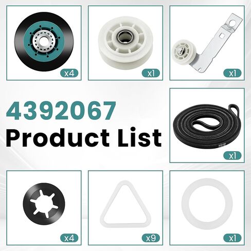 تتضمن مجموعة إصلاح المجفف AMI PARTS 4392067 بكرة أسطوانة WPW10314173 وحزام 661570 فولت وبكرة وسيطة 279640 تحل محل مجموعة صيانة ويرلبول كينمور 4392067VP 80047 587637 PS373088 EAP373088 in Saudi Arabia