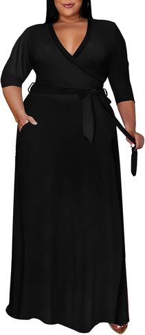 Runwind Plus Size Dress for Women - 3/4 Sleeve V Neck Printing Maxi Dresses for Women （XL-6XL） in Saudi Arabia