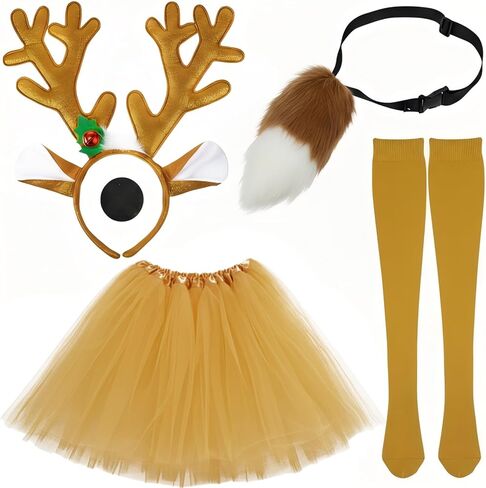 5 Pcs Deer Cosplay Costume Deer Antlers Headband Deer Tail Nose Tutu Skirt Socks in Saudi Arabia