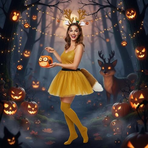 5 Pcs Deer Cosplay Costume Deer Antlers Headband Deer Tail Nose Tutu Skirt Socks in Saudi Arabia
