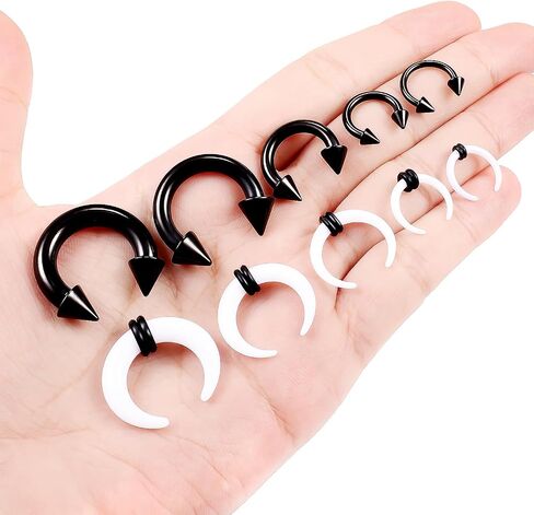 Septum Stretching Kit 14G-4G Big Septum Rings Jewelry Septum Piercing Kit Black Septum Piercing Jewelry Septum Pincher Horseshoe Internally Threaded in Kuwait
