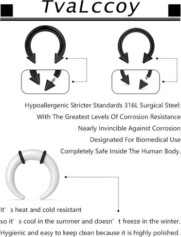 Septum Stretching Kit 14G-4G Big Septum Rings Jewelry Septum Piercing Kit Black Septum Piercing Jewelry Septum Pincher Horseshoe Internally Threaded in Kuwait