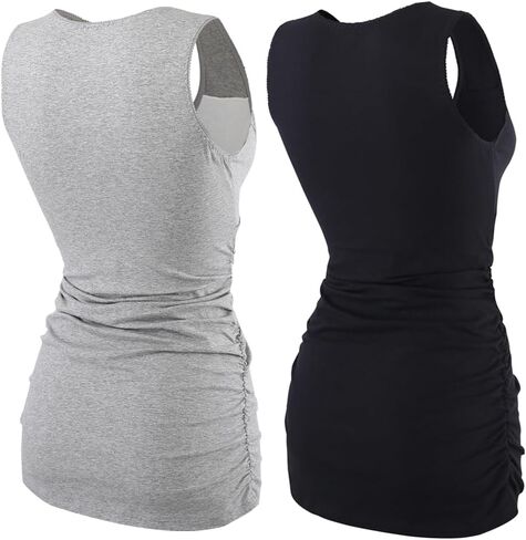 ZUMIY Nursing Maternity Top, Pregnant Breastfeeding Shirt, Women's Cotton V Neck Ruched Waist Double Layered Postpartum Tank in Saudi Arabia