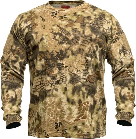 Kryptek Men's Stalker Long Sleeve, 100% Cotton, Stealthy Camo Tee in Kuwait