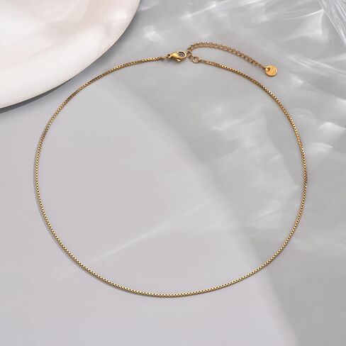 Mauzew Dainty Chain Necklace for Women 18K Gold Plated Coin Disc Choker Necklaces Simple Satellite Beaded Twisted Chain Necklace Delicate Thin Paper Clip Necklaces Everyday Jewelry Birthday Gifts in Kuwait