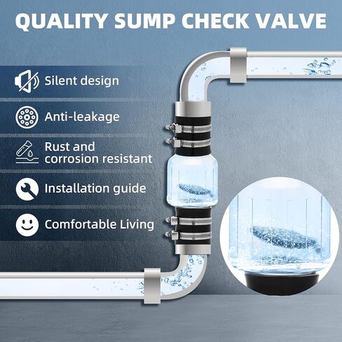 صمام فحص PVC هادئ 1-1/2 بوصة صمام فحص مضخة الحوض مع مقارنات Buna-N مع ربيع الزنبرك يناسب 1-1/2 ″ الفئة 40 مع المشابك غير القابل للصدأ in Saudi Arabia