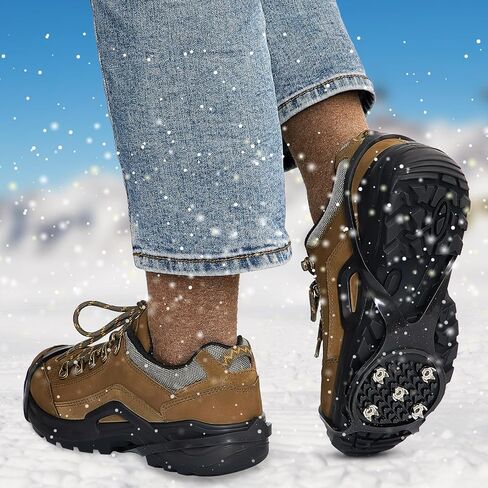 6 Pairs Non Slip Gripper Spike Shoe Grips for Ice with 5 Studs Crampons Universal Ice Traction Cleats for Shoes and Boots Men Women Snow Ice Hiking Fishing Outdoor, Black in Saudi Arabia
