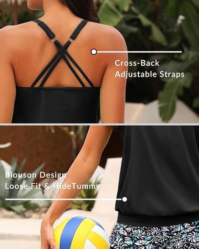 Yonique Blouson Tankini Tops for Women Swimwear Top Only Modest Tankini Tops Loose Fit Swim Tops No Bottom in Saudi Arabia