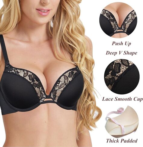 تي شيرت Pushlus Push Up سميك مبطن يغرق Underwire تي شيرت دانتيل حمالة صدر لدعم الرفع للنساء أضف كوبًا واحدًا in Saudi Arabia