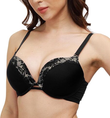 تي شيرت Pushlus Push Up سميك مبطن يغرق Underwire تي شيرت دانتيل حمالة صدر لدعم الرفع للنساء أضف كوبًا واحدًا in Saudi Arabia