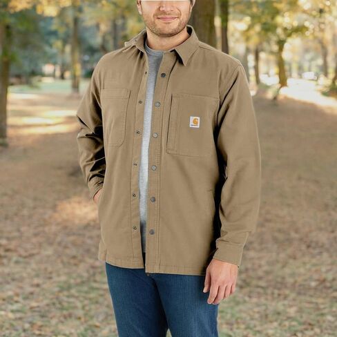 قميص Carhartt الرجالي المتين والمرن والمريح من القماش الكتاني المبطن بالصوف والمزود بغطاء أمامي من Jac in Saudi Arabia