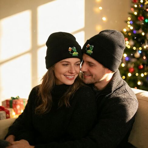 قبعة الشتاء كيرميت الضفدع التي تحتسي الشاي، قبعة دافئة ناعمة كبيرة الحجم محبوكة بكابل سميك للجنسين، قبعات متماسكة على شكل جمجمة... in Kuwait