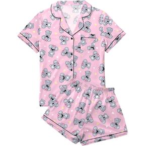 LYANER Women's Pajamas Set Heart Print Button Short Sleeve Shirt with Shorts Sleepwear PJs Set in Saudi Arabia