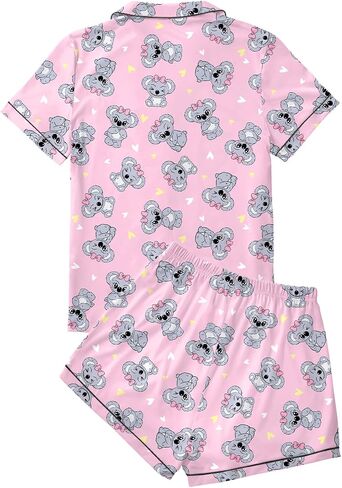 LYANER Women's Pajamas Set Heart Print Button Short Sleeve Shirt with Shorts Sleepwear PJs Set in Kuwait
