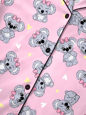 LYANER Women's Pajamas Set Heart Print Button Short Sleeve Shirt with Shorts Sleepwear PJs Set in Kuwait