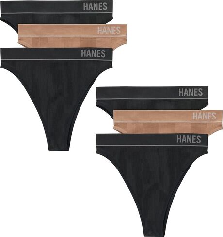 مجموعة سراويل داخلية نسائية من Hanes Originals بدون خياطة مضلعة عالية الارتفاع، ألوان متنوعة، 6 قطع in Saudi Arabia