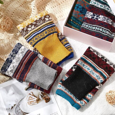 Liitrsh 5 Pairs Boho Long Leg Warmers for Women Girls Winter Wool Bohemian Leg Warmers with Crochet Flowers Boho Knitted Warm Boot Thigh High Socks for Winter Xmas in Saudi Arabia