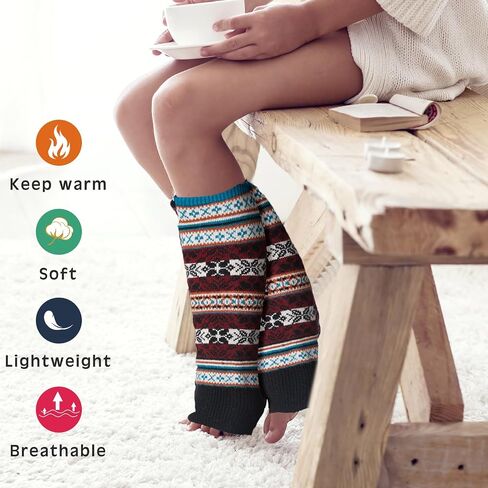 Liitrsh 5 Pairs Boho Long Leg Warmers for Women Girls Winter Wool Bohemian Leg Warmers with Crochet Flowers Boho Knitted Warm Boot Thigh High Socks for Winter Xmas in Saudi Arabia