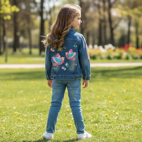 Peacolate 3-10Years Little Big Girls Spring Autumn Embroidered Denim Jacket in Kuwait