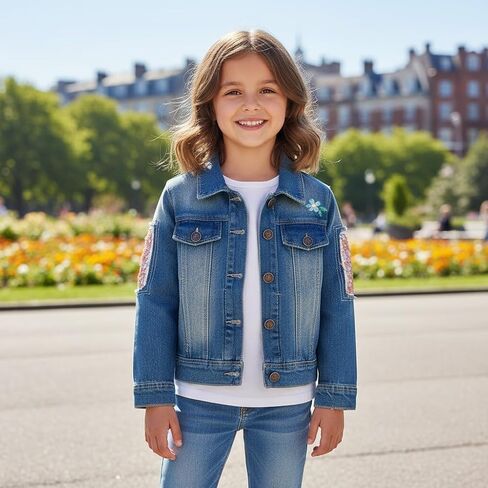 Peacolate 3-10Years Little Big Girls Spring Autumn Embroidered Denim Jacket in Kuwait