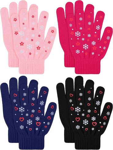 Cooraby 4 Pair Stretch Winter Kids Gloves Full Fingers Magic Gloves Winter Warm Student Knitted Gloves for Boys Girls Kids in Saudi Arabia