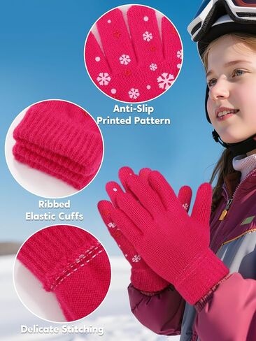 Cooraby 4 Pair Stretch Winter Kids Gloves Full Fingers Magic Gloves Winter Warm Student Knitted Gloves for Boys Girls Kids in Saudi Arabia