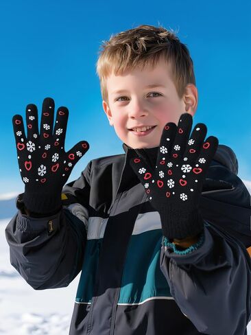 Cooraby 4 Pair Stretch Winter Kids Gloves Full Fingers Magic Gloves Winter Warm Student Knitted Gloves for Boys Girls Kids in Saudi Arabia