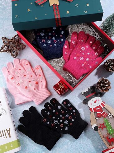 Cooraby 4 Pair Stretch Winter Kids Gloves Full Fingers Magic Gloves Winter Warm Student Knitted Gloves for Boys Girls Kids in Saudi Arabia
