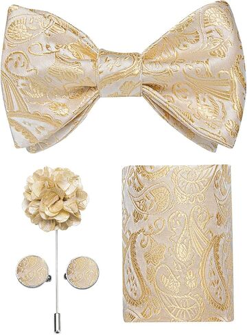 DiBanGu 4 PCS Bow Tie Set for Men Wedding Formal Silk Self Bow Tie Pocket Square Cufflinks in Kuwait