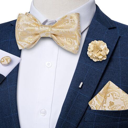 DiBanGu 4 PCS Bow Tie Set for Men Wedding Formal Silk Self Bow Tie Pocket Square Cufflinks in Kuwait